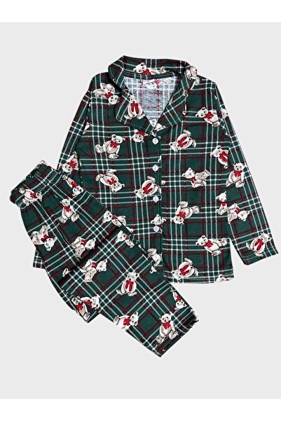 ALİŞ KİDS Κοριτσίστικο βαμβακερό πράσινο καρό αρκουδάκι με μακρυμάνικο πουκάμ...