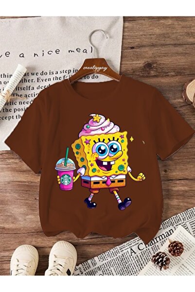 oneagılyazı Детска тениска с принт SB SpongeBob Уголемен