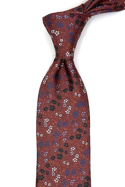 Kravatkolik Classic Tie with Orange Flower Pattern Handkerchief Kk13157