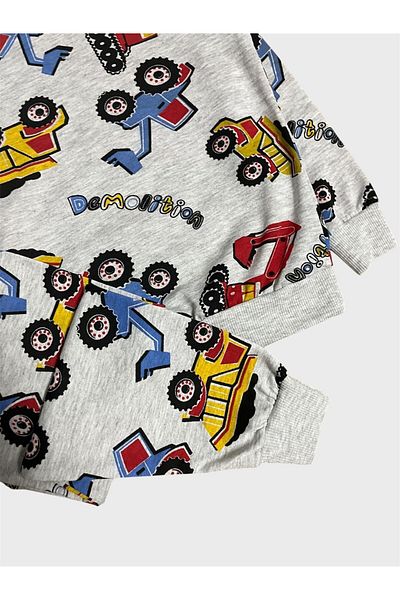 ALİŞ KİDS Boy's Cotton Gray Work Machine Scoop Pattern Long Sleeve Pajama Set