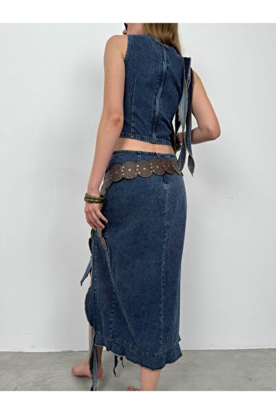 JANES Блуза з джинсової тканини з воланами