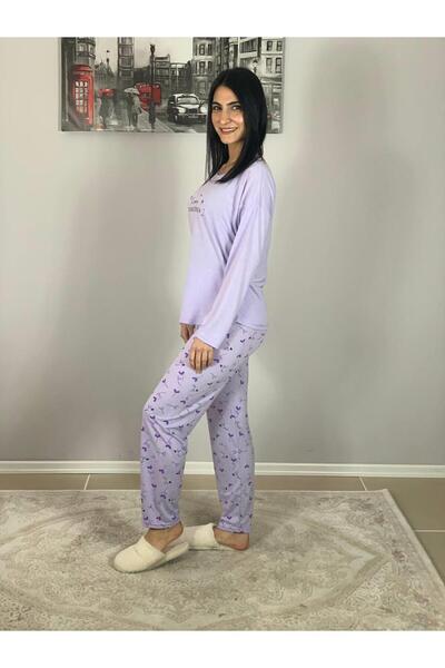 YusGos Women's Cotton Viscon Floral Patterned Pajamas Set (Lilac)