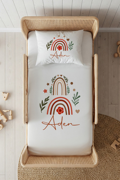 Lilabio %100 Pamuk Saten İsme Özel İsimli 100x200 Tek Kişilik Lastikli Çarşaf...