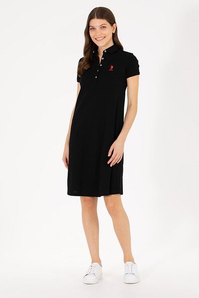 U.S. Polo Assn. Rochie midi din bumbac cu nasturi cu gât polo
