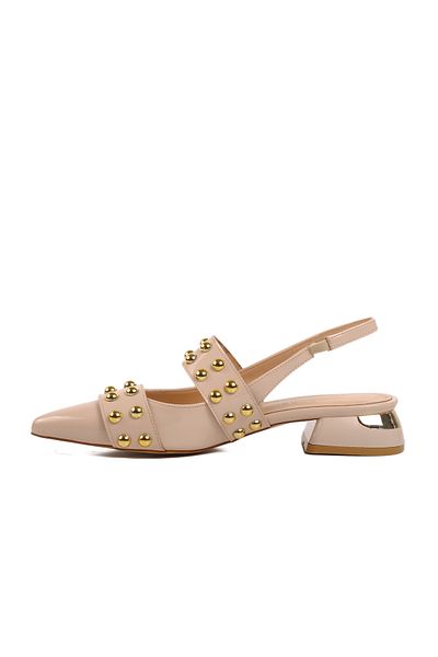 AYAKMOD Beige Patent Leather Buckle Women's Heeled Shoes