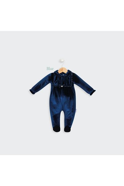 Babydola 0-12 Months Baby Girl Eid Jumpsuit with Velvet Booties Navy Blue