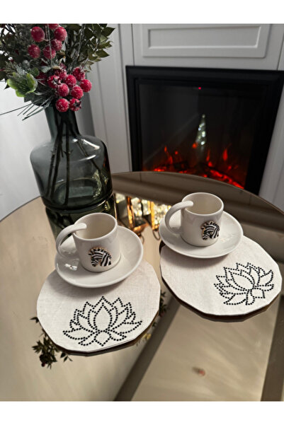 Menar Tasarım Lotus Flower Embroidered Presentation Napkin and Ashes 6 Pieces