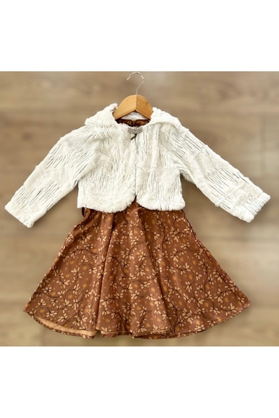 Murat Baby Peluş yelekli broşlu ve kemerli kız çoçuk elbise