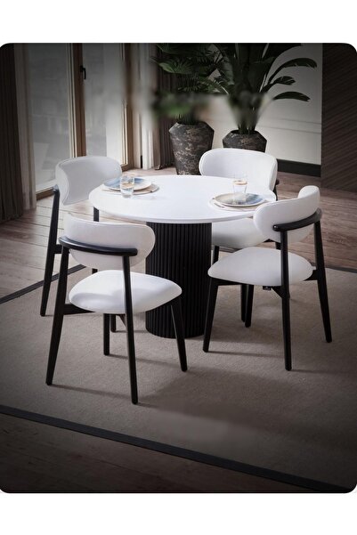 BiSandalye Yuvarlak Metal 4 kişilik Masa Takımı Mutfak Salon Yemek Odası Takı...