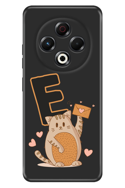 TECNO Spark 30 KL6 Kılıf Baskılı Korumalı Silikon Temalı Kedili E Harfi