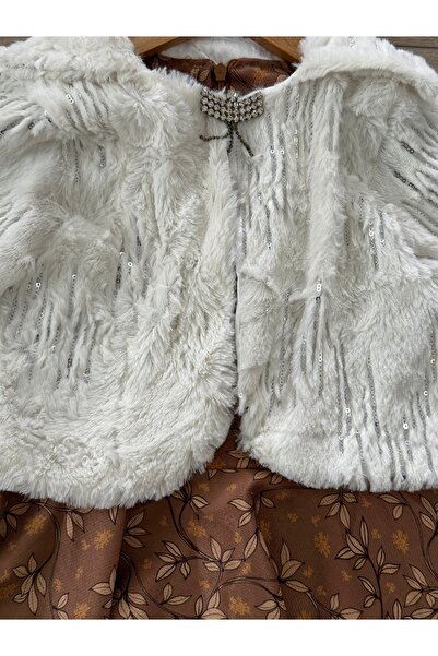 Murat Baby Peluş yelekli broşlu ve kemerli kız çoçuk elbise