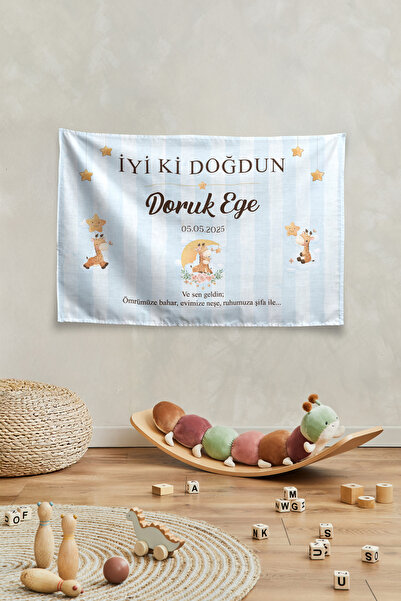 Vagonik Kişiye Özel Doğum Günü Zürafa Temalı Happy Birthday Duvar Örtüsü Duva...