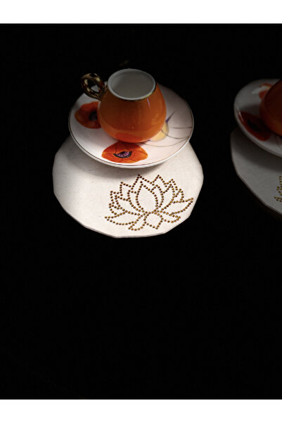 Menar Tasarım Lotus Flower Embroidered Presentation Napkin and Ashes 6 Pieces