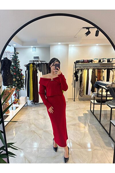 VOOLSTYLE GOLD DETAYLI OMZU AÇIK KIRMIZI TRİKO TAKIM