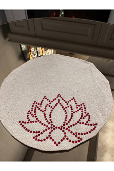 Menar Tasarım Χαρτοπετσέτα παρουσίασης με κεντημένο λουλούδι Lotus, Χαρτοπετσέτα κοκτέιλ, Παρουσίαση καφέ, Σουβέρ 6 τεμαχίων