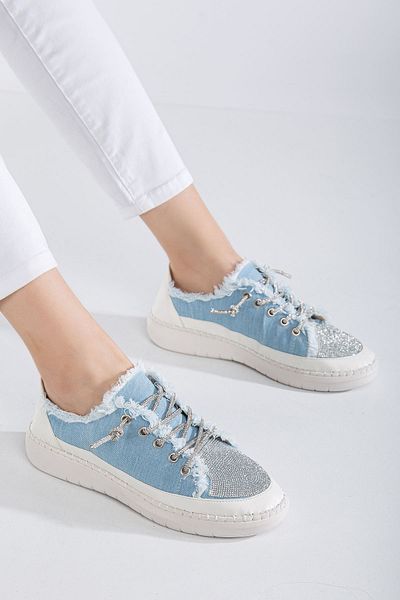 Hayalimdeki Ayakkabı Pantofi de damă Neva Stone cu talpă plată din denim albastru