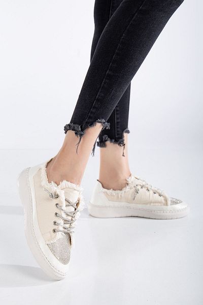 Hayalimdeki Ayakkabı Neva Stone Flat Sole Women's Beige Denim Sneakers