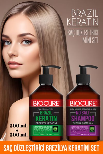 Biocure Brazilian Blow Dry 500 ml Hair Straightening Keratin Care - Paraben-Free and Purifying Salt-Free Shampoo