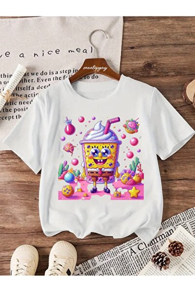 oneagılyazı تي شيرت للأطفال مطبوع عليه آيس كريم سبونج بوب مقاس كبير