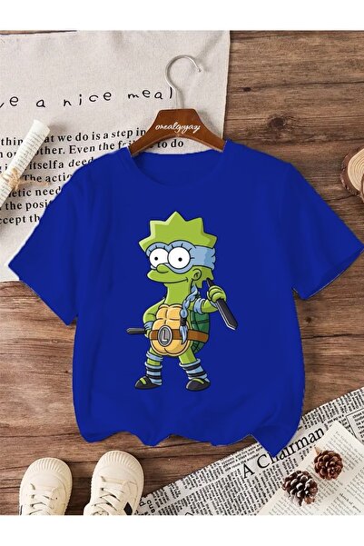 oneagılyazı تي شيرت كبير الحجم للأطفال مطبوع عليه سلحفاة ليزا