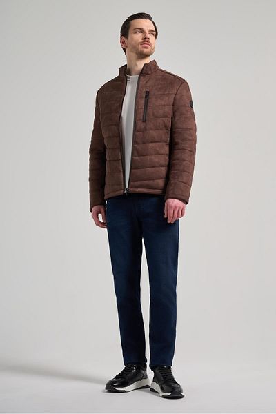 İmza Dark Brown Stand Collar Side Pocket Filling Inflatable Standard Fit Flexible Casual Leather Coat 1038245167