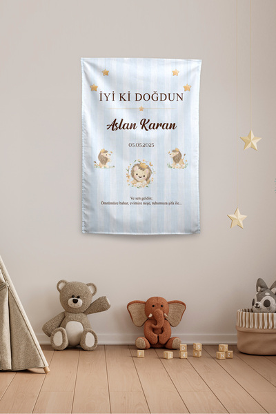 Vagonik Kişiye Özel Doğum Günü Aslan Temalı Happy Birthday Duvar Örtüsü Duvar...