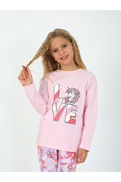 vitmo Lány hosszú ujjú 100% pamut pizsama szett Star Love Powder Pink