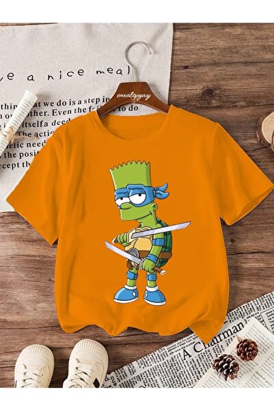 oneagılyazı تي شيرت كبير الحجم للأطفال مطبوع عليه سلحفاة بارت