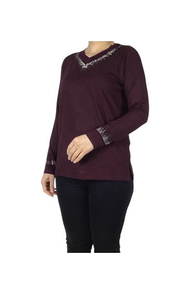 ECE GİYİM 0Women's Yakave Collar Stone Lycra Combed Cotton Blouse
