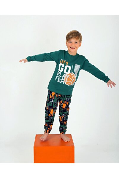 vitmo Set pijamale pentru bărbați cu mânecă lungă, 100% bumbac, Go Play Green