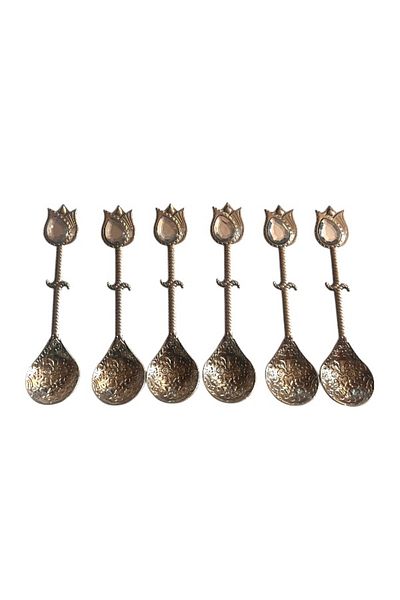 onyyapim Vintage 6-Piece Tulip Shape Silver Looking White Stone Tea Coffee Jam Spice Spoon