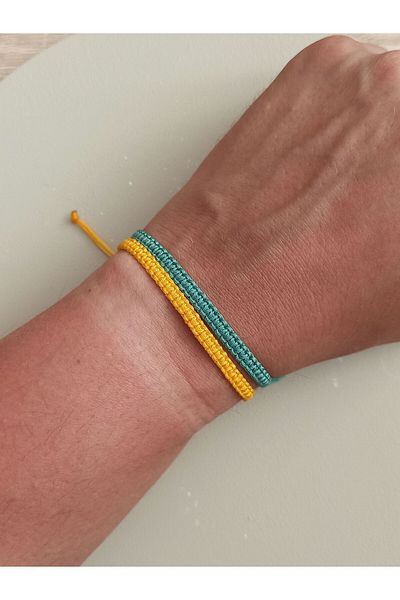 TREND Unisex Set of 2: Braided Yellow Aqua Green Macrame Bracelets