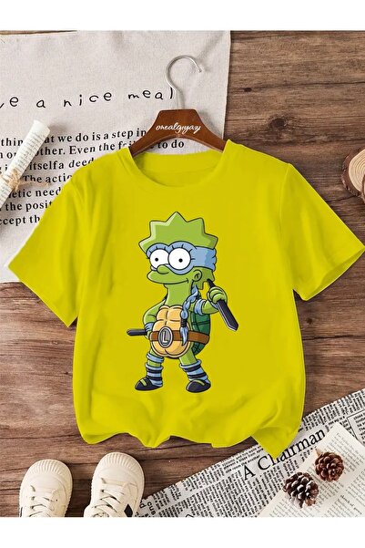 oneagılyazı تي شيرت كبير الحجم للأطفال مطبوع عليه سلحفاة ليزا