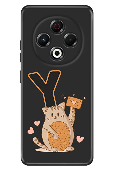 TECNO Spark 30 KL6 Kılıf Baskılı Korumalı Silikon Temalı Kedili Y Harfi