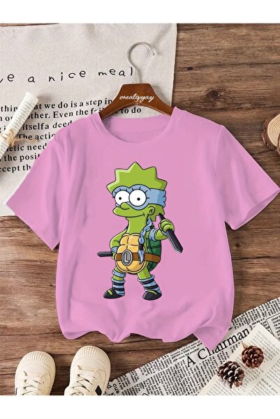 oneagılyazı تي شيرت كبير الحجم للأطفال مطبوع عليه سلحفاة ليزا