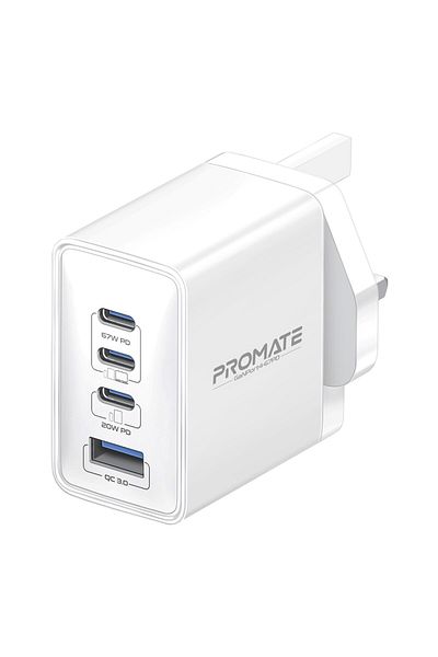 Promate 67W USB-C GaN Wall Charger, Ultra-Compact Dual USB-C Power Delivery Laptop Charger
