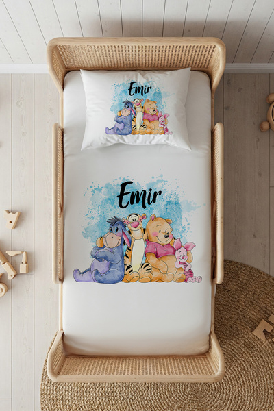 Lilabio %100 Pamuk Saten İsme Özel İsimli 100x200 Tek Kişilik Lastikli Çarşaf...