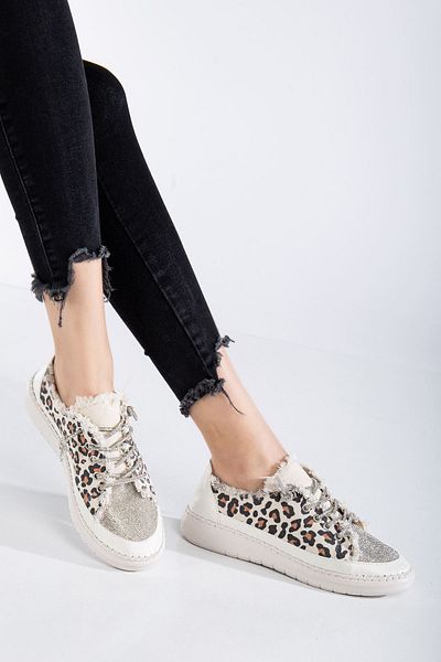 Hayalimdeki Ayakkabı Neva Stone Flat Sole Women's Leopard Denim Sneakers