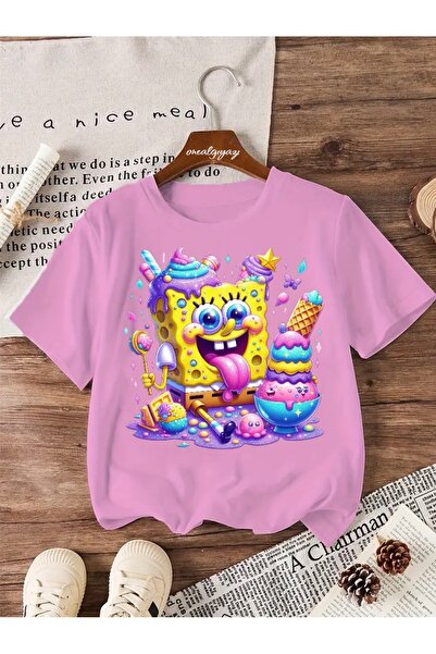 oneagılyazı تي شيرت للأطفال مطبوع عليه آيس كريم سبونج بوب مقاس كبير