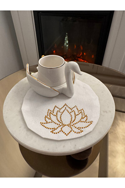 Menar Tasarım Lotus Flower Embroidered Presentation Napkin and Ashes 6 Pieces