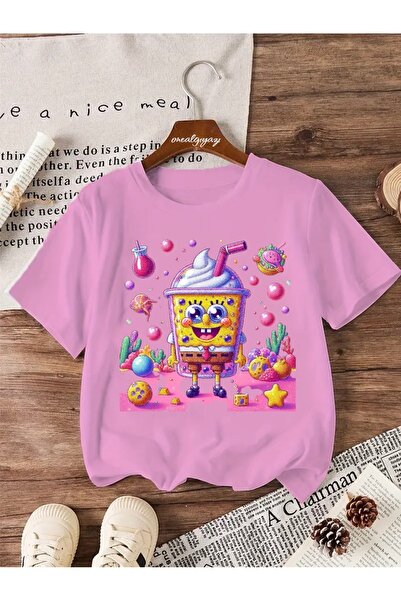 oneagılyazı تي شيرت للأطفال مطبوع عليه آيس كريم سبونج بوب مقاس كبير