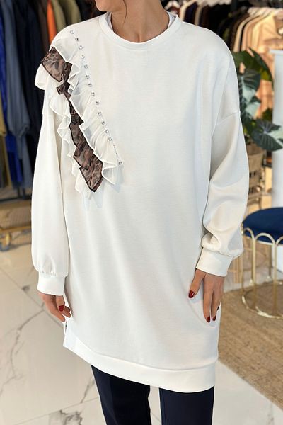 REMSA Leopard Ruffle Tunic 31466 Ecru Color