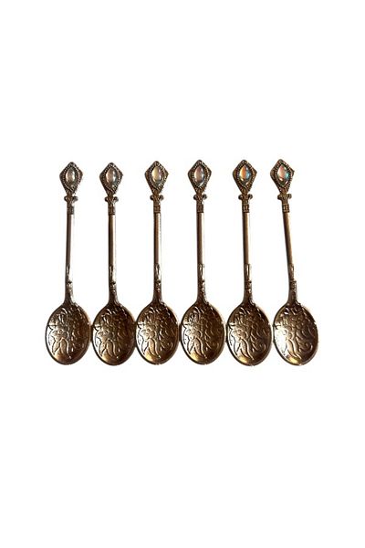 onyyapim Vintage 6-Piece Copper Look Cast Tea Coffee Jam Spice White Stone Presentation Spoon