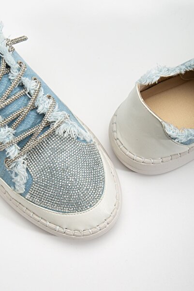 Hayalimdeki Ayakkabı Neva Taşlı Düz Taban Kadın Bebe Mavisi Kot Sneakers