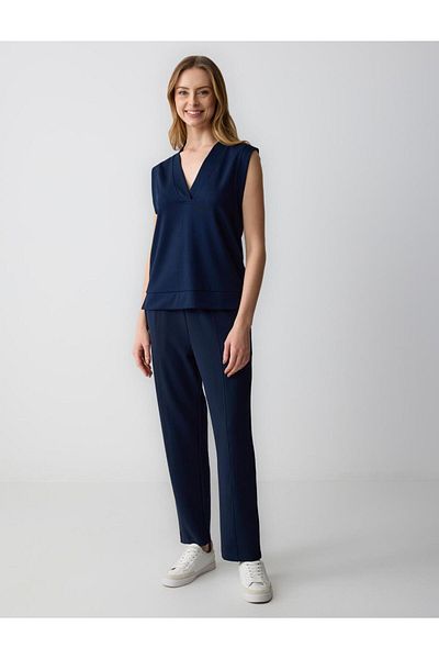 Jimmy Key Πλεκτό φούτερ Navy Blue ίσιο κομμένο με λαιμόκοψη V