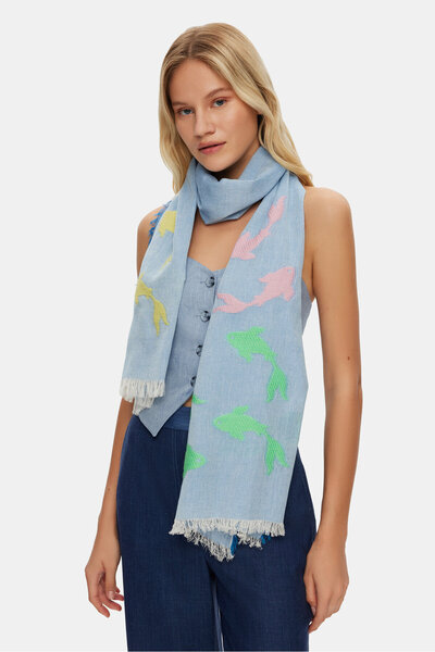 Vakko AÇIK MAVİ DESENLİ PAMUK/MODAL ŞAL