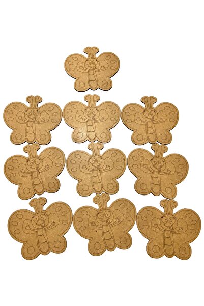 M&T WORKSHOP 10'lu Paket Ahşap Boyama Kelebek Eğitici Etkinlik Okul Öncesi Kr...