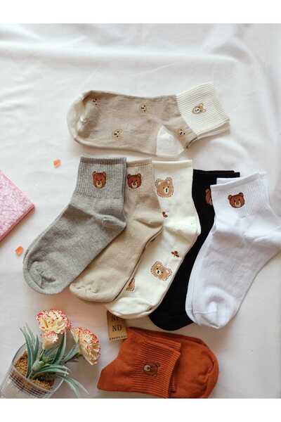 ENEFENDİ Cream Cotton Women Socks - 2 Pairs for Outseam Shaped Black and Cream Blanks