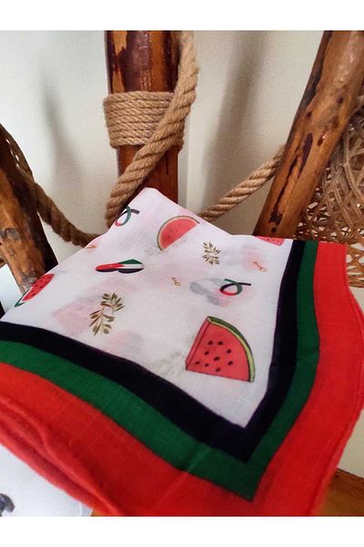 HURİSÖNMEZ Girl's Palestinian Themed Watermelon Cotton 80*80 cm Children's Scarf