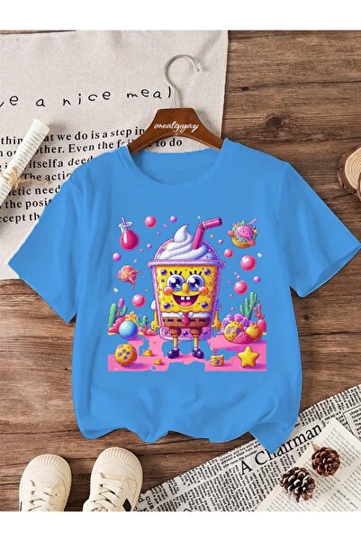oneagılyazı تي شيرت للأطفال مطبوع عليه آيس كريم سبونج بوب مقاس كبير